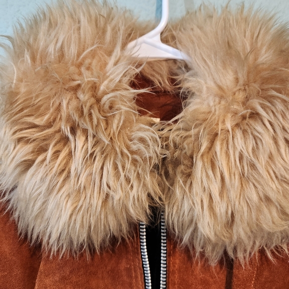 Vtg Burnt Orange Suede Penny Lane Jacket Groovy 70s Leather Western Coat 13 14 L - Picture 8 of 16